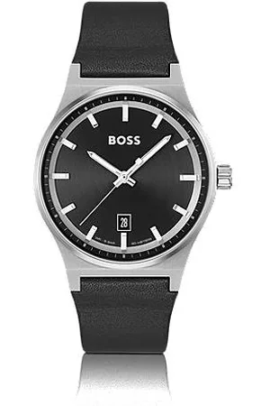 HUGO BOSS Zegarek ze skórzanym paskiem i czarną tarczą