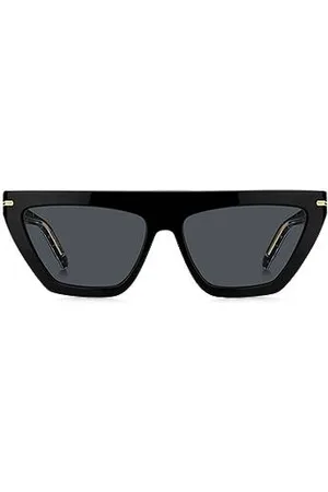 HUGO BOSS Okulary przeciwsłoneczne z czarnego acetatu z detalami w złotym odcieniu