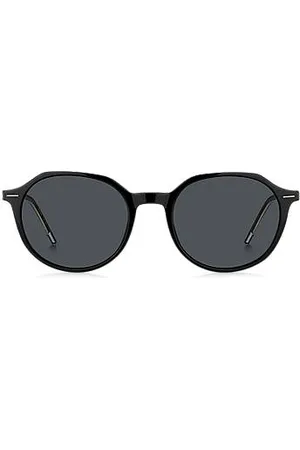 HUGO BOSS Okulary przeciwsłoneczne z czarnego acetatu z detalami w złotym odcieniu