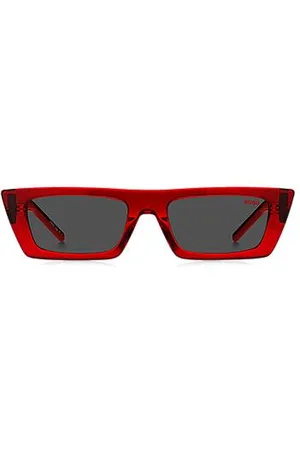 HUGO BOSS Okulary przeciwsłoneczne z czerwonego acetatu z trójwymiarowym monogramem