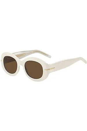 HUGO BOSS Okulary przeciwsłoneczne z białego acetatu z charakterystycznym detalem w złotym odcieniu