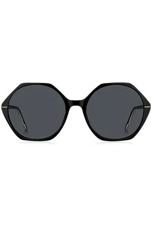 HUGO BOSS Okulary przeciwsłoneczne z czarnego acetatu z kątowymi oprawkami