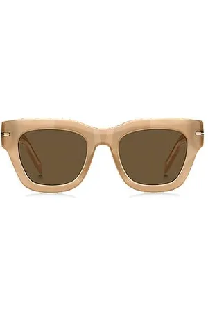 HUGO BOSS Okulary przeciwsłoneczne z beżowego acetatu z charakterystycznym detalem w złotym odcieniu