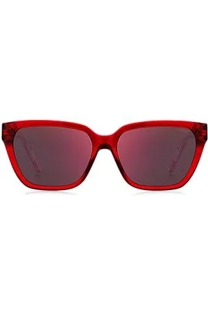 HUGO BOSS Okulary przeciwsłoneczne z czerwonego acetatu z cieniowanymi zausznikami