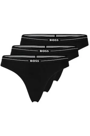 HUGO BOSS Trzypak stringów z elastycznej bawełny z gumką z logo