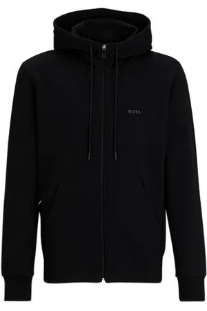 HUGO BOSS Bluza z elastycznej bawełny z kapturem, zamkiem i nadrukiem z logo