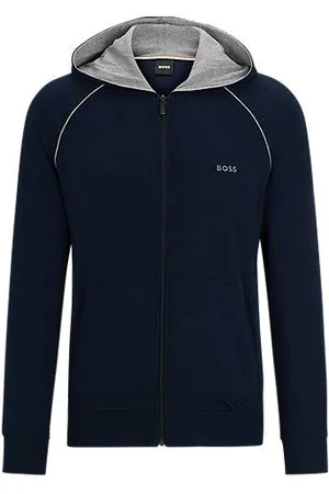 HUGO BOSS Zapinana na zamek bluza z kapturem z elastycznej bawełny z wyszywanym logo