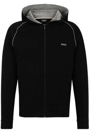 HUGO BOSS Zapinana na zamek bluza z kapturem z elastycznej bawełny z wyszywanym logo