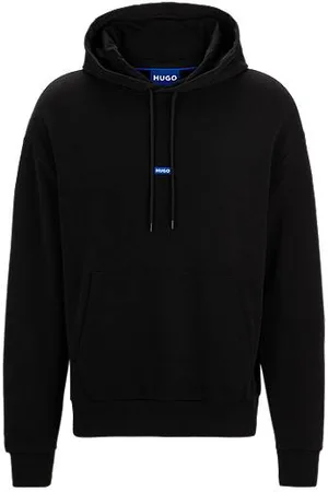 HUGO BOSS Bluza z kapturem z bawełny frotté z niebieską etykietą z logo