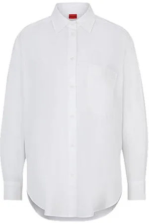 HUGO BOSS Bluzka oversize z bawełnianego płótna z haftowanym logo