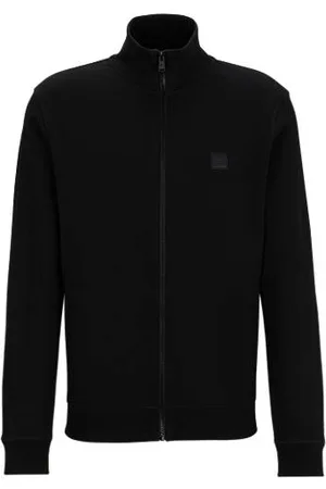 HUGO BOSS Zapinana na zamek kurtka z bawełny frotté z naszywką z logo