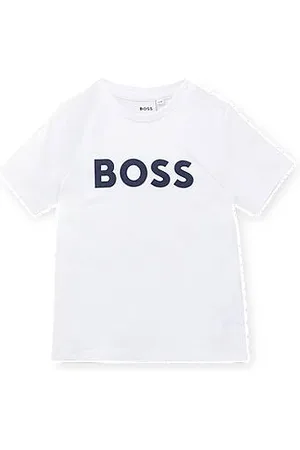 HUGO BOSS Dziecięca bawełniana koszulka ozdobiona nadrukiem z logo