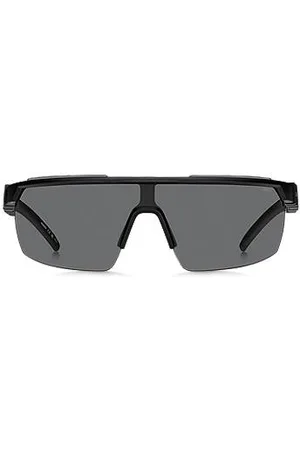HUGO BOSS Okulary przeciwsłoneczne w stylu maski w kolorze czarnym z trójwymiarowym logo na zausznikach