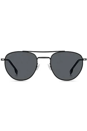 HUGO BOSS Okrągłe okulary przeciwsłoneczne z czarnego metalu z podwójnym mostkiem