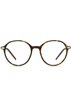 HUGO BOSS Okrągłe oprawki okularowe z octanu z motywem Havana ze złotymi zausznikami