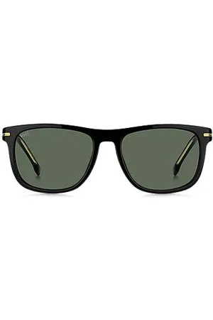 HUGO BOSS Okulary przeciwsłoneczne z czarnego octanu za metalowymi detalami w złotym odcieniu