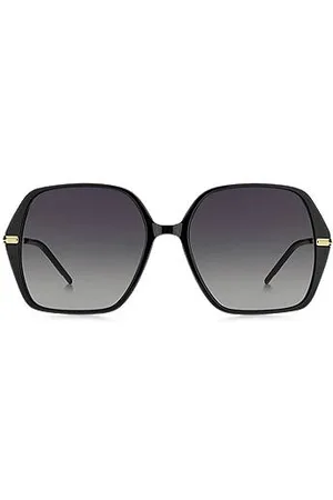 HUGO BOSS Okulary przeciwsłoneczne z czarnego acetatu z zausznikami w złotej tonacji