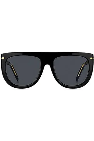 HUGO BOSS Okulary przeciwsłoneczne z czarnego octanu za dodatkami w złotym kolorze
