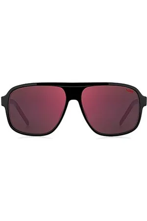 HUGO BOSS Okulary przeciwsłoneczne z czarnego octanu z czerwonymi cieniowanymi szkłami