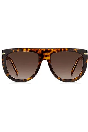 HUGO BOSS Okulary przeciwsłoneczne z acetatu w kolorze Havana z akcentami w złotej tonacji