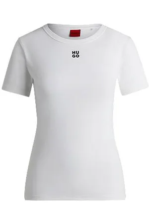 HUGO BOSS Koszulka z mieszanki bawełny z wyszywanym pionowym logo