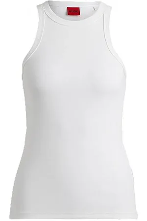HUGO BOSS Prążkowana koszulka bez rękawów z mieszanki bawełny z logo