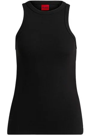 HUGO BOSS Prążkowana koszulka bez rękawów z mieszanki bawełny z logo