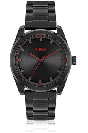 HUGO BOSS Zegarek z bransoletą z ogniw i czarną szczotkowaną tarczą