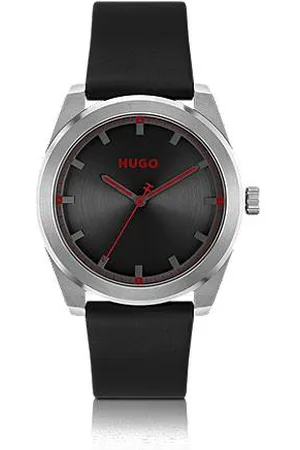 HUGO BOSS Zegarek ze skórzanym paskiem i czarną szczotkowaną tarczą