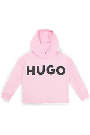 HUGO BOSS Dziecięca bluza z kapturem z francuskiej bawełny frotté z nadrukowanym logo
