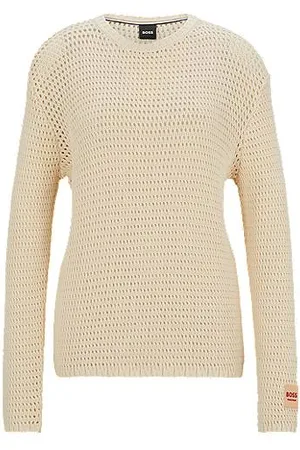 HUGO BOSS Bawełniany sweter jeździecki z silikonową naszywką z logo