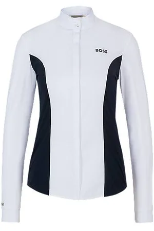 HUGO BOSS Jeździecka bluzka konkursowa z granatowymi wstawkami i kwiecistym nadrukiem