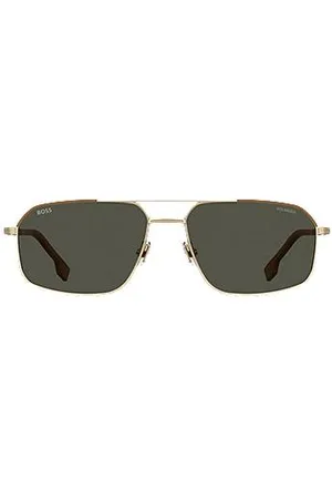HUGO BOSS Włoskie okulary przeciwsłoneczne z limitowanej edycji ze skórzanymi akcentami