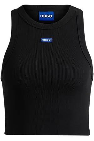 HUGO BOSS Top bez rękawów z elastycznej bawełny z naszywką z logo