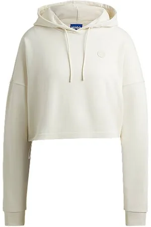 HUGO BOSS Bawełniana bluza z kapturem o skróconym kroju z naszywką Happy
