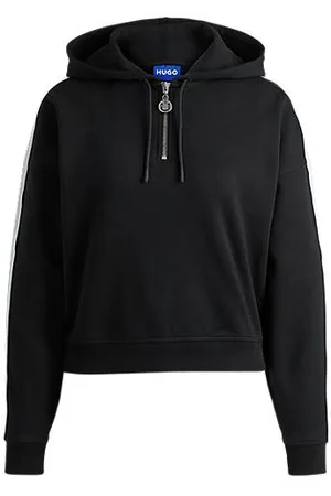 HUGO BOSS Zapinana na zamek bluza z kapturem z elastycznej bawełny z taśmą z logo