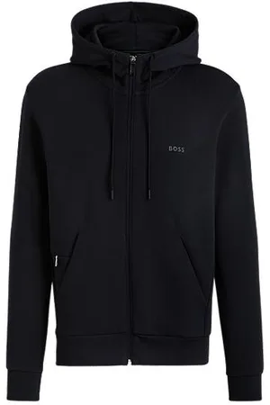 HUGO BOSS Bluza z elastycznej bawełny z kapturem, zamkiem i nadrukiem z logo