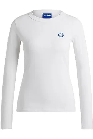 HUGO BOSS Top z bawełnianego dżerseju z naszywką z logo Happy