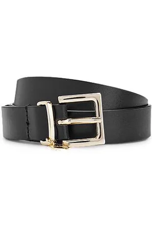 HUGO BOSS Pasek z włoskiej skóry z zawieszką z logo w kolorze złotym