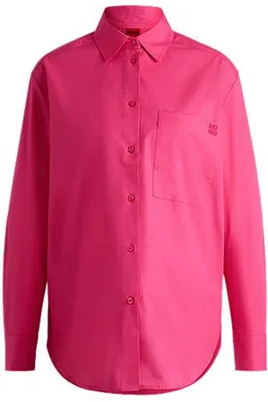 HUGO BOSS Bluzka oversize z bawełnianego płótna z haftowanym logo
