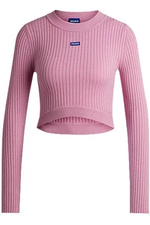 HUGO BOSS Sweter o skróconym kroju z niebieską etykietą z logo