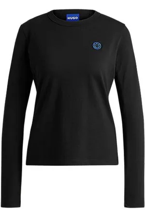 HUGO BOSS Top z bawełnianego dżerseju z naszywką z logo Happy