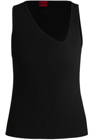 HUGO BOSS Dzianinowy top bez rękawów z asymetrycznym dekoltem w serek