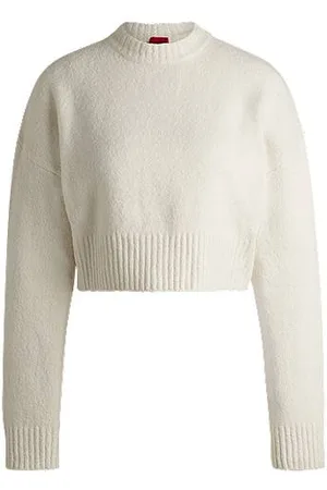 HUGO BOSS Sweter z mieszanki bawełny o swobodnym kroju z dwupoziomowym logo