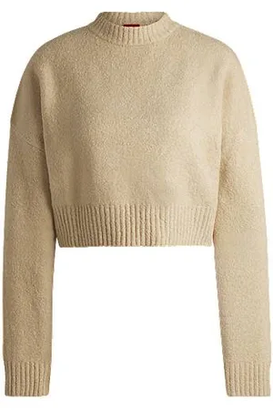 HUGO BOSS Sweter z mieszanki bawełny o swobodnym kroju z dwupoziomowym logo