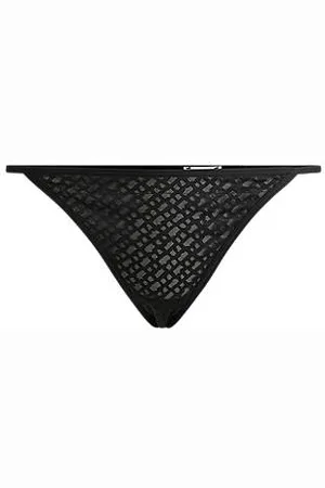 HUGO BOSS Stringi z koronki z motywem monogramu wykończone logo