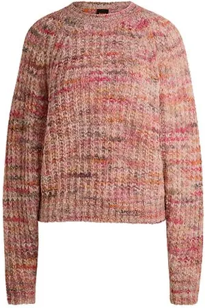 HUGO BOSS Swobodny sweter z mieszanki alpaki z wielokolorową przędzą