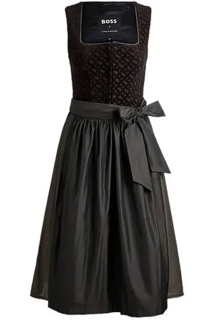 HUGO BOSS X Kinga Mathe — ciemnoszara sukienka dirndl z gorsetem ozdobionym monogramami