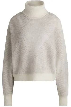 HUGO BOSS Sweter z motywem w romby z teksturowanej mieszanki wełny