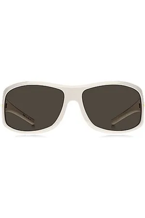 HUGO BOSS Białe okulary przeciwsłoneczne w stylu maski ze złotymi akcentami
